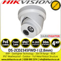 Hikvision DS-2CD2345FWD-I  4MP 2.8mm Fixed Lens Darkfighter Network Turret Camera, 30m IR Distance, IP67 Weatherproof, WDR, H.265+ Compression 