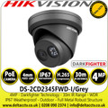 Hikvision DS-2CD2345FWD-I/GREY 4MP Darkfighter IR 4mm Fixed Lens Network IP Turret Camera,  IP67 Weaterproof,  120dB WDR 