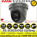Hikvision DS-2CD2347G2-LU/Grey 4MP ColorVu Turret Grey Network IP Camera with 30m White Light Range , IP67, WDR, 2.8mm Fixed Lens
