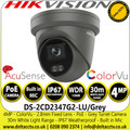 Hikvision 4MP ColorVu Nightvision Outdoor Turret Grey Network IP Camera with 30m White Light Range , IP67, WDR, 2.8mm Fixed Lens - DS-2CD2347G2-LU/Grey 