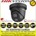 Hikvision 4MP ColorVu Outdoor Turret Black PoE IP Camera, 24/7 Colorful Imaging, Water and Dust Resistant (IP67), 2.8mm Fixed Lens, 30m White Light Range -  DS-2CD2347G2-LU(2.8MM)(BLACK)