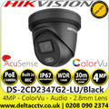 Hikvision DS-2CD2347G2-LU(2.8mm) (Black) 4MP ColorVu Outdoor Turret Black PoE IP Camera, 24/7 Colorful Imaging, Water and Dust Resistant (IP67), 2.8mm Fixed Lens, 30m White Light Range 