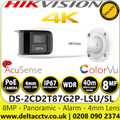 Hikvision 8MP/4K AcuSense ColourVu Panoramic Outdoor IP Network Bullet Camera with 4mm Fixed Lens - 40m White Light Range - Audible Warning and Strobe Light - DS-2CD2T87G2P-LSU/SL 