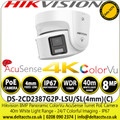 Hikvision 8MP/4K  Panoramic ColorVu AcuSense Outdoor Turret PoE Network Camera - 40m White Light Range - DS-2CD2387G2P-LSU/SL 