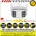 Hikvision 8MP Panoramic ColorVu AcuSense Outdoor Turret Network IP Camera - 40m White Light Range - DS-2CD2387G2P-LSU/SL 