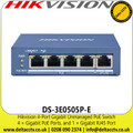 Hikvision DS-3E0505P-E 4 Port Gigabit Unmanaged PoE Switch - 4 × Gigabit PoE Ports, and 1 × Gigabit RJ45 Port 