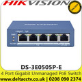 Hikvision 4 Port Gigabit Unmanaged PoE Switch - 4 × Gigabit PoE Ports, and 1 × Gigabit RJ45 Port - DS-3E0505P-E 
