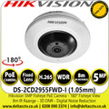 Hikvision Fisheye IP Network Camera - 5MP Resolution - 1.05mm Fixed Lens - Horizontal Field of View 180°, Vertical Field of View 180° - DS-2CD2955FWD-I 