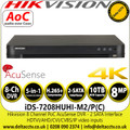 8MP Hikvision iDS-7208HUHI-M2/P(C) 8 Channel PoC AcuSense 4K/8MP 8Ch DVR - 2 SATA interfaces 