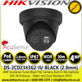 Hikvision 4MP AcuSense Fixed Lens Outdoor IP Network Black Turret Camera - DS-2CD2343G2-IU/ Black (2.8mm)