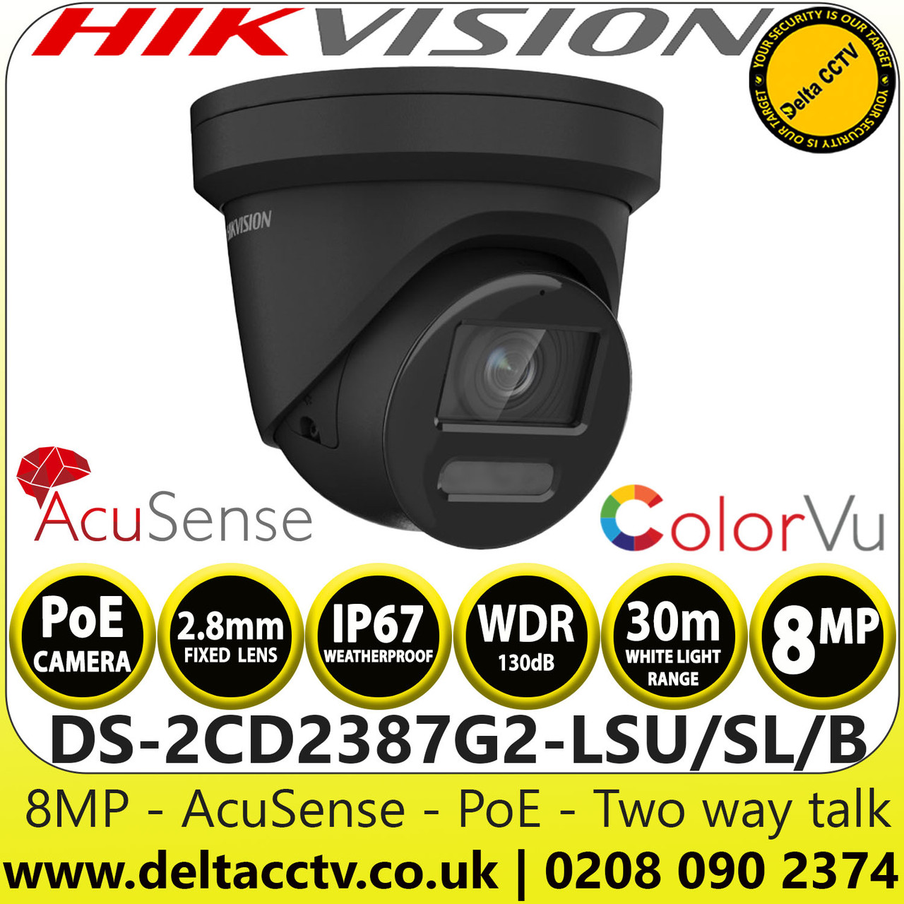 Hikvision DS-2CD2387G2-LSU/SL/Black (C)(2.8mm) 8MP IP Network Turret ...