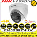 Hikvision DS-2CE72UF3T-PIRXO 8MP/4K ColorVu PIR Siren Analog Turret Camera with 3.6mm Fixed Lens, 20m White Light Range,  Active Strobe Light and Audio Alarm to Warn Intruders off
