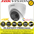 Hikvision 8MP/4K ColorVu PIR Siren Analog Turret Camera with 3.6mm Fixed Lens, 20m White Light Range,  Active Strobe Light and Audio Alarm to Warn Intruders off - DS-2CE72UF3T-PIRXO
