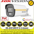 Hikvision DS-2CE12KF3T-E(3.6mm) 3K Fixed Lens Outdoor ColorVu PoC Bullet Camera, 40m White Light Range, 24-Hour Colour Image, IP67 Weatherproof 