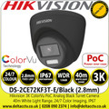 Hikvision 3K ColorVu PoC Outdoor Black Turret Camera with 40m White Light Range, IP67 Water and Dust Resistant, 24/7 Color Imaging with F1.0 Aperture - DS-2CE72KF3T-E/B LACK (2.8mm)