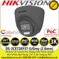 Hikvision 3K ColorVu PoC Outdoor Grey Turret Camera with 40m White Light Range, IP67 Water and Dust Resistant, 24/7 Color Imaging with F1.0 Aperture - DS-2CE72KF3T-E/Grey (2.8mm)