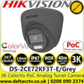 Hikvision DS-2CE72KF3T-E/Grey (2.8mm)3K ColorVu PoC Outdoor Grey Turret Camera with 40m White Light Range, IP67 Water and Dust Resistant, 24/7 Color Imaging with F1.0 Aperture