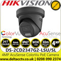 DS-2CD2347G2-LSU/SL(Black) Hikvision 4MP ColorVu Strobe Light & Audible Warning Network PoE Turret Camera in Black Color with 4mm Fixed Lens , Two-way Audio, IP67 Water and Dust Resistant, WDR, 24/7 Color Imaging