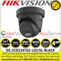 4MP Hikvision DS-2CD2347G2-LSU/SL(Black) AcuSense ColorVu Strobe Light & Audible Warning Network PoE Turret Camera in Black Color with 4mm Fixed Lens , Two-way Audio, IP67 Water and Dust Resistant, WDR, 24/7 Color Imaging
