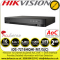 Hikvision iDS-7216HQHI-M1/S(C) 16 Channel 2MP 1080p H.265 AcuSense Audio DVR - HDTVI/AHD/CVI/CVBS/IP Video Inputs -1 SATA Interface - Perimeter Protection - Motion Detection - Audio via Coaxial Cable 