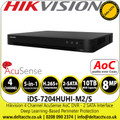 Hikvision iDS-7204HUHI-M2/S 4 Channel 8MP AcuSense Audio DVR - 2 SATA Interfaces - Audio via Coaxial Cable - HDTVI/AHD/CVI/CVBS/IP Video Inputs - Perimeter Protection - Motion Detection 