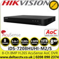 Hikvision iDS-7208HUHI-M2/S 8 Channel 8MP AcuSense Audio DVR - 2 SATA Interfaces - Audio via Coaxial Cable - HDTVI/AHD/CVI/CVBS/IP Video Inputs - Perimeter Protection - Motion Detection 