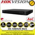 Hikvision 8 Channel 8MP AcuSense Audio 8Ch DVR - 2 SATA Interfaces - Audio via Coaxial Cable - HDTVI/AHD/CVI/CVBS/IP Video Inputs - Perimeter Protection - Motion Detection - iDS-7208HUHI-M2/S