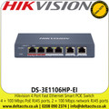 Hikvision DS-3E1106HP-EI 4 Port Fast Ethernet Smart POE Switch - 6 KV Surge Protection for PoE Ports