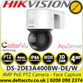 Hikvision DS-2DE3A400BW-DE/W(T5) 4MP AcuSense ColorVu Wi-Fi Mini PT Dome Network PoE IP Camera with 4mm Fixed Lens, 30m White Light Range, IP66, 120 dB WDR, 3D DNR, HLC, Face Capture, 24/7 Colorful Imaging