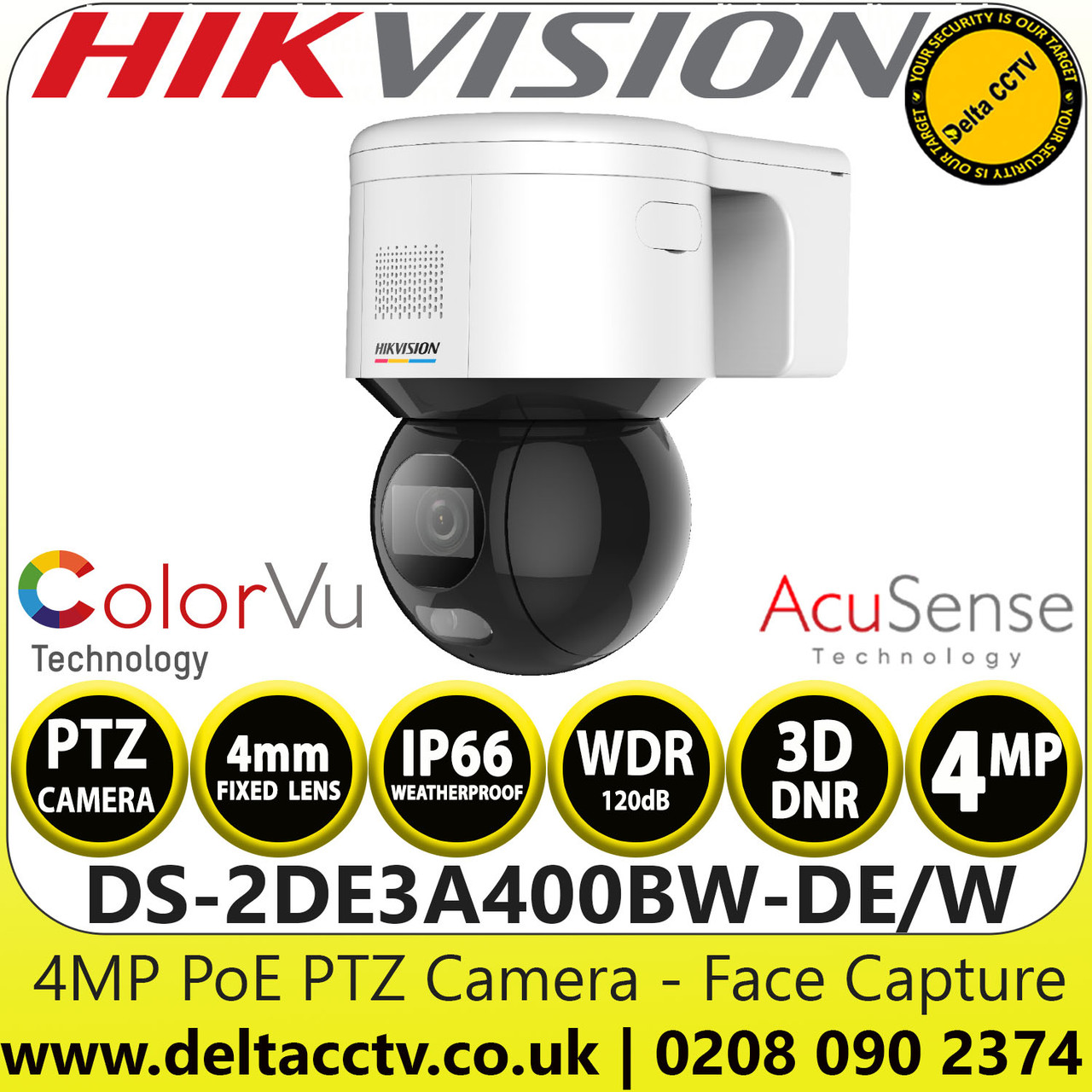 Hikvision DS-2DE3A400BW-DE/W(T5) 4MP AcuSense ColorVu Wi-Fi Mini PT ...