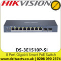 Hikvision DS-3E1510P-SI 8 Port Gigabit PoE Switch, 6 KV Surge Protection For PoE Ports, AF/AT Camera Can Reach Up to 300 m in Extend Mode
