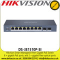 Hikvision 8 Port Gigabit PoE Switch, 6 KV Surge Protection For PoE Ports, AF/AT Camera Can Reach Up to 300 m in Extend Mode - DS-3E1510P-SI