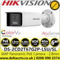 Hikvision DS-2CD2T67G2P-LSU/SL 6MP Panoramic ColorVu AcuSense Network IP Camera with 2.8mm Fixed Lens, 40M White Light Range, Strobe Light and Audio Alarm, Water and Dust Resistant IP67
