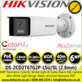 Hikvision 6MP Panoramic ColorVu AcuSense Network IP Camera with 2.8mm Fixed Lens, 40M White Light Range, Strobe Light and Audio Alarm, Water and Dust Resistant IP67 - DS-2CD2T67G2P-LSU/SL