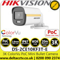 Hikvision DS-2CE10KF3T-E (2.8mm) 3K ColorVu PoC Outdoor Mini Bullet Camera with 2.8mm Fixed Lens, 20m White Light Range, 24/7 Color Imaging With F1.0 Aperture, Water and Dust Resistant (IP67) 
