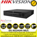 Hikvision 32 Channel DVR 8MP H.265 AcuSense 32Ch DVR, 8 SATA Interfaces and 1 eSATA Interface, HDTVI/AHD/CVI/CVBS/IP Video Inputs - iDS-9032HUHI-M8/S 