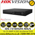 Hikvision iDS-7316HUHI-M4/S 16Ch 8MP H.265 AcuSense 16 Channel DVR, 4 SATA Interfaces and 1 eSATA Interface, HDTVI/AHD/CVI/CVBS/IP Video Inputs