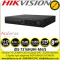 Hikvision 16Ch DVR iDS-7316HUHI-M4/S 8MP H.265 AcuSense 16 Channel DVR, 4 SATA Interfaces and 1 eSATA Interface, HDTVI/AHD/CVI/CVBS/IP Video Inputs