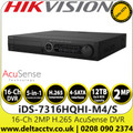 Hikvision iDS-7316HQHI-M4/S 16Ch 1080p 2MP H.265 AcuSense 16-Ch DVR - HDTVI/AHD/CVI/CVBS/IP Video Inputs - 4 SATA Interfaces and 1 eSATA Interface