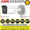 Hikvision 4MP ColorVu AcuSense Outdoor IP Network Bullet Camera with 3.6-9mm Motorized Varifocal Lens - 60m White Light Range - Water and Dust Resistant (IP67) - Vandal Resistant (IK10) - DS-2CD3647G2-LZS 