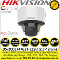 Hikvision 4MP AcuSense ColorVu Outdoor Dome Network IP Camera with 2.8mm-12mm Motorized Varifocal Lens, 40m White LIght Range, IP67, IK10, Anti-Illuminator-Reflection, 24/7 Colorful imaging - DS-2CD3747G2T-LZSU 