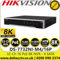 Hikvision 32Ch 16 PoE 8K 32 Channel NVR, 4 SATA Interfaces, H.265+/H.265/H.264+/H.264 Video Formats - DS-7732NI-M4/16P