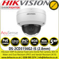 Hikvision DS-2CD3156G2-IS (2.8mm) 5MP AcuSense Fixed Lens Dome IP Network Camera, 40m IR Range, Water and Dust Resistant (IP67) and Vandal-Resistant (IK10) 
