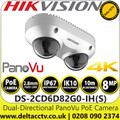 Hikvision DS-2CD6D82G0-IH(S) 8MP/4K Dual-Directional PanoVu PoE Network Camera, 1/2.5" Progressive Scan CMOS,  Dual Lens, Built-in Micro SD/SDHC/SDXC Card Slot, Up to 256 GB 