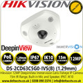 Hikvision DS-2CD63C5G0-IVS(B) (1.29mm) 12MP DeepinView Immervision Lens Fisheye Network PoE Camera with 1.29mm Fixed Lens, 15m IR  Range, IP 67, IK10, Built in Mic & Speaker
