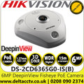 Hikvision DS-2CD6365G0-IS(B) 6MP Indoor DeepinView Fisheye Network Camera with 1.27mm Fixed Lens, 15m IR Range, Built in Mic & Speaker