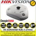 Hikvision 6MP Indoor DeepinView Fisheye Network Camera with 1.27mm Fixed Lens, 15m IR Range, Built in Mic & Speaker - DS-2CD6365G0-IS(B)