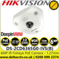 Hikvision DS-2CD6365G0-IVS(B) 6MP DeepinView Fisheye Network Camera, 1.29 mm Lens, IP67/IK10 Water Resistant and Vandal Proof, Build-in Mic and Speaker, Two-way Audio, 1/1.8" Progressive Scan CMOS