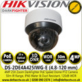 Hikvision 4MP Darkfighter IP Network PTZ Camera with 25 Optical Zoom, 4.8 to 120 mm Focal Lens, 50m IR Range, 120dB WDR, 3D DNR, IP66 Water and Dust Resistant - DS-2DE4A425IWG-E