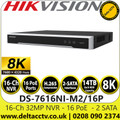 Hikvision DS-7616NI-M2/16P 32MP 8K 16 PoE 16 Channel NVR - 2 SATA Interfaces - H.265+/H.265/H.264+/H.264 Video Formats